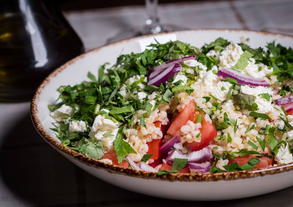 Curried pork bulgur salad